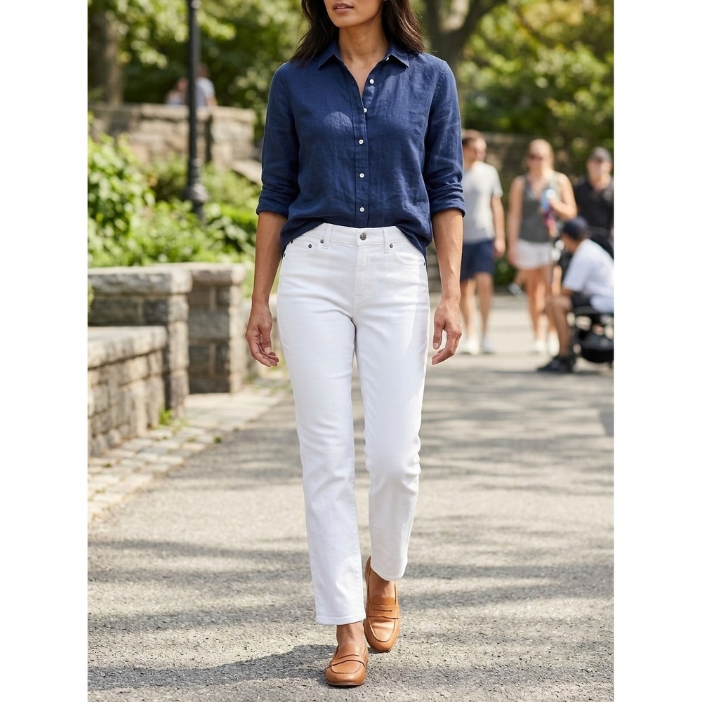 Lauren‎ Ralph Lauren White Straight Leg Petite Jeans Size 8P Cotton Blend